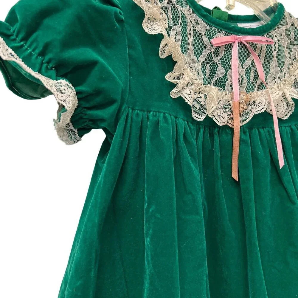 Vintage Roanna Girlie Girl Emerald Green Velvet Dress Jumper - Picture 3 of 8